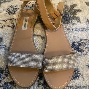 Steve Madden Tan Sandals with Rhinestone Strap and Ankle Buckle